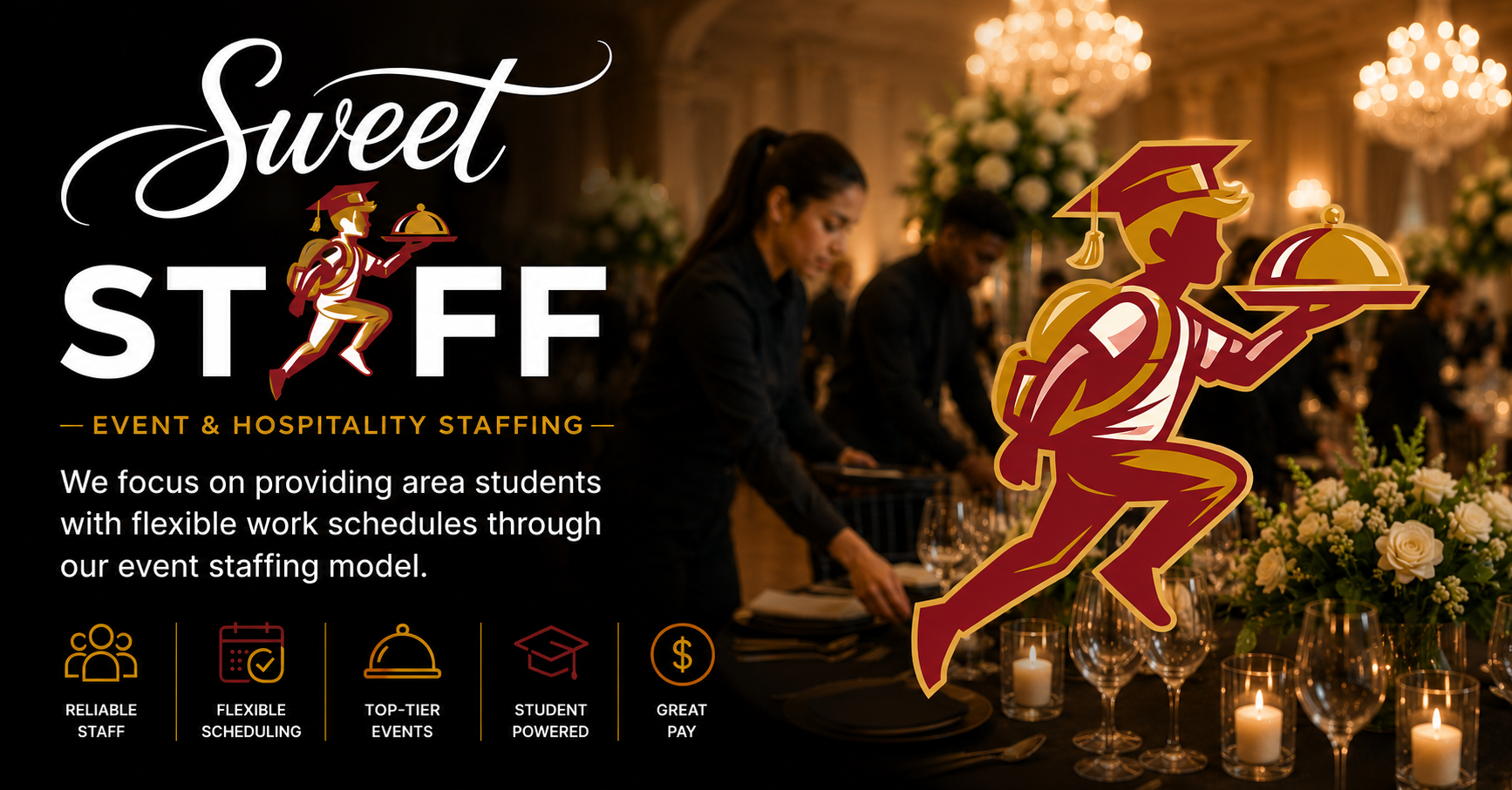 SweetStaff branding and event hospitality imagery